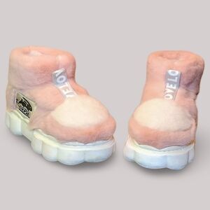 ❥Pink Fuzzy High-Top Slippers/Boots marketed by "VELOV" With Cute Rabbit Logo ❥